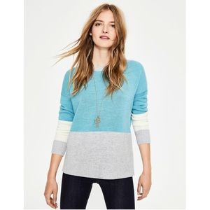 Boden Lowick Colorblock Wool Cashmere Blend Jumper Sweater in Blue Grey White